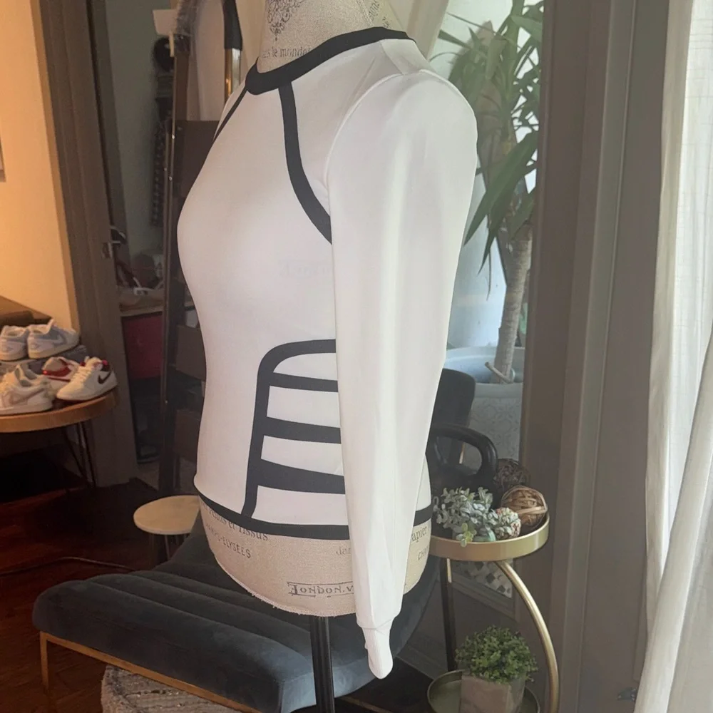 SHEIN Monochrome Black & White Long Sleeve Shirt Casual Athleisure Top Small - Picture 2 of 7